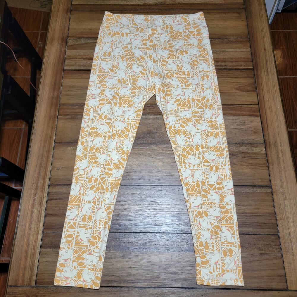 LuLa Roe Cream & Gold Mickey Leggings - Size Tall & Curvy (12)